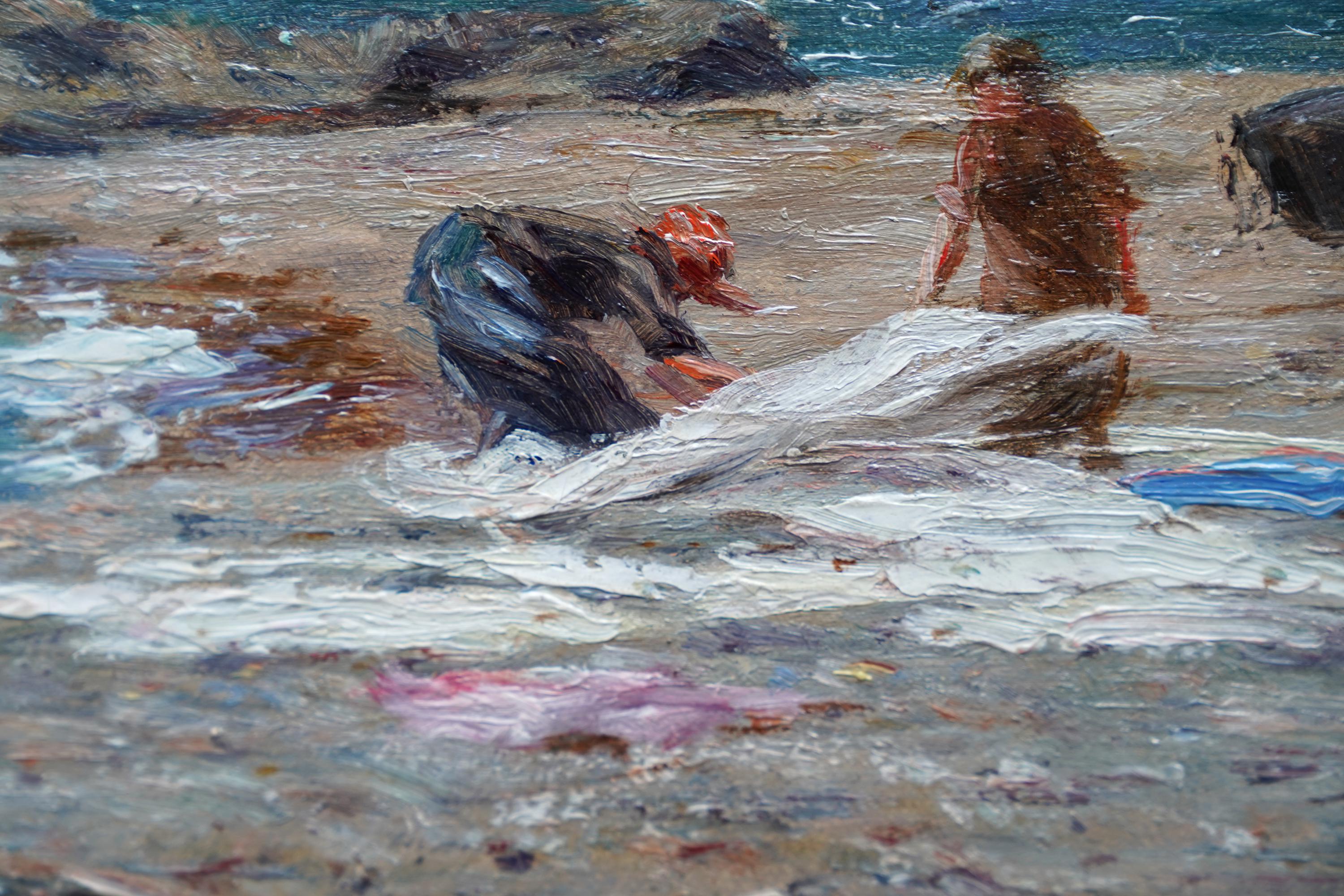 Washing Day in Coastal Landscape - Scottish Victorian Impressionist oil painting For Sale 5