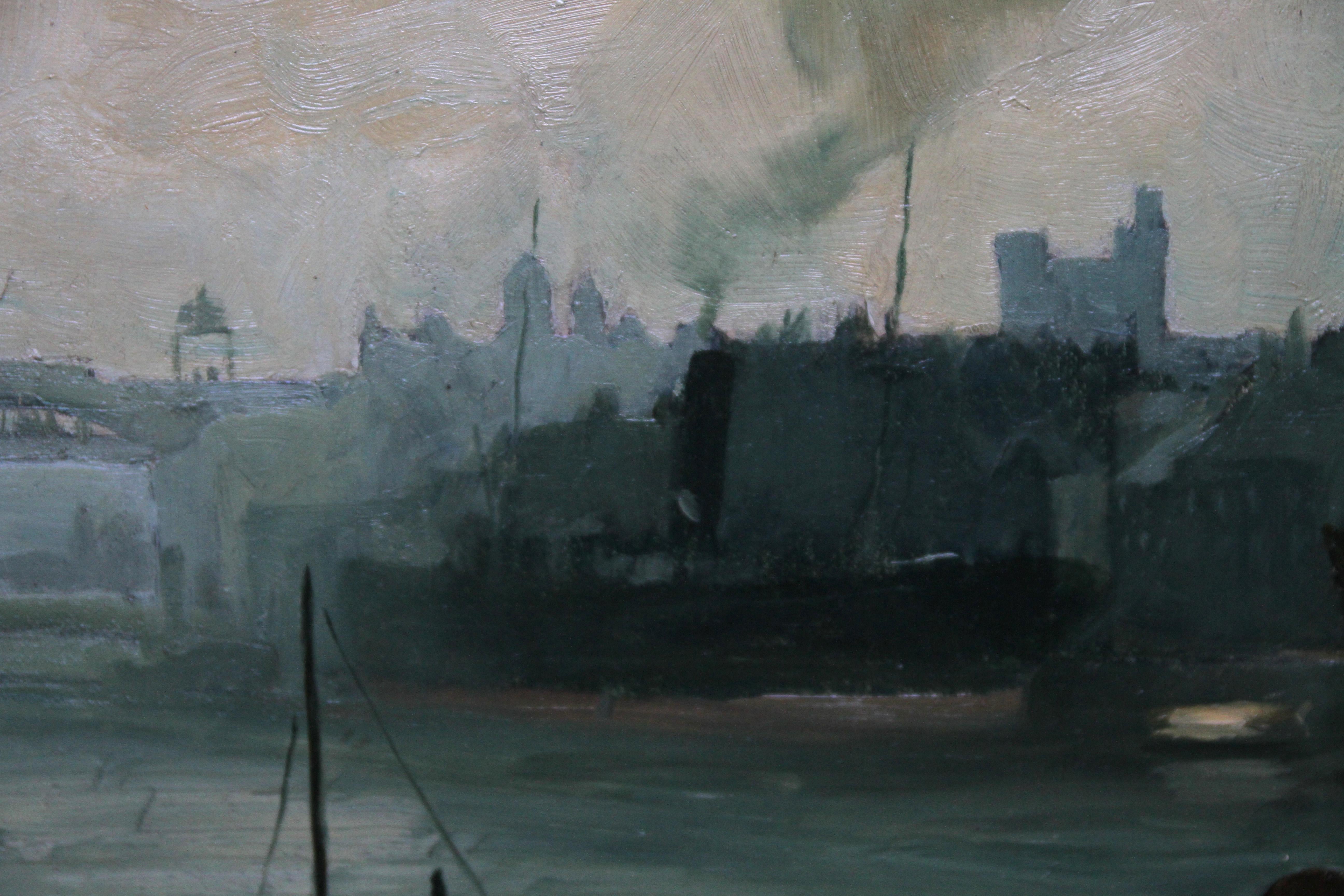 Der Hafen von Newcastle Upon Tyne – Ölgemälde der britischen Meereskunst von 1914 im Angebot 1