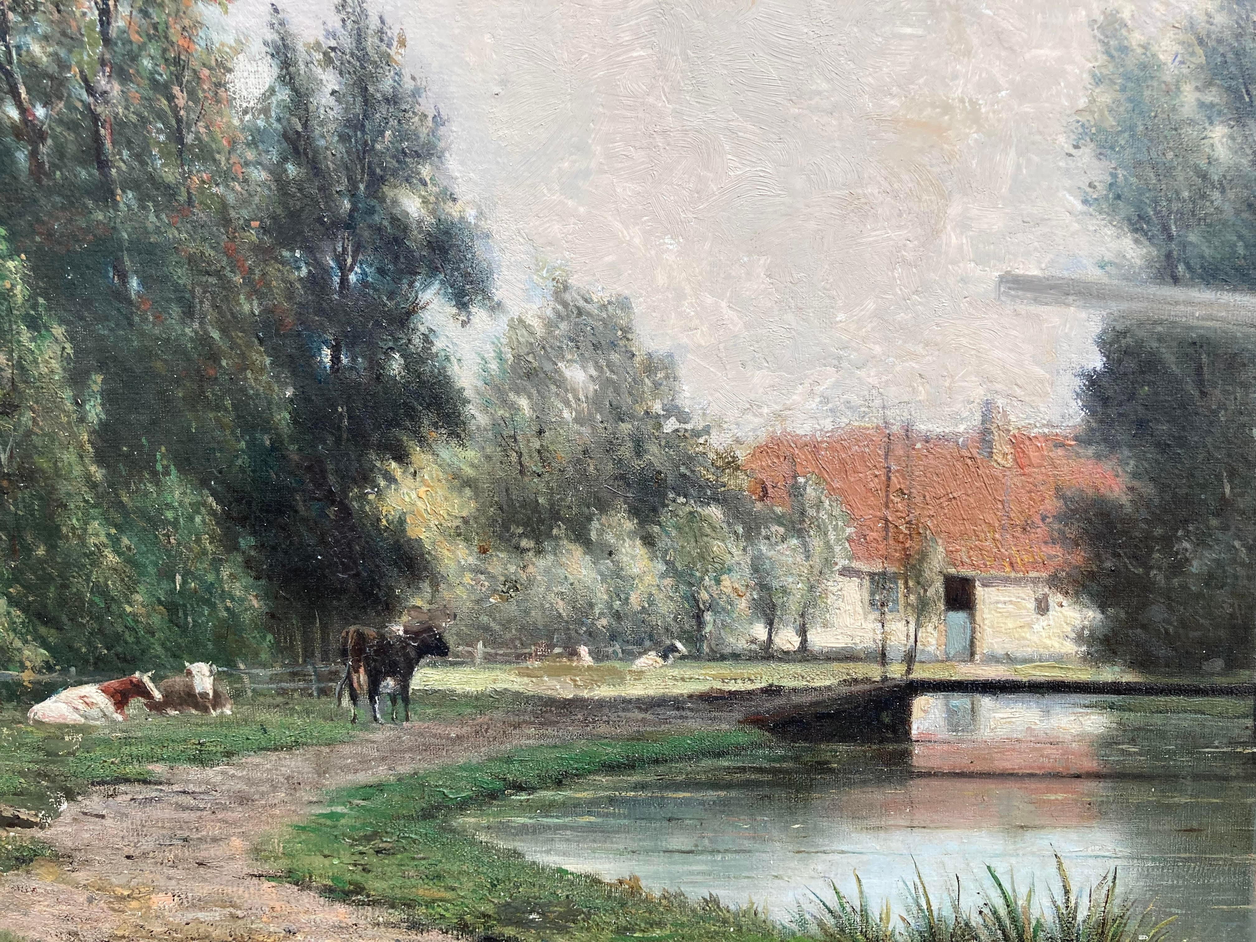 Wash Day (Grand paysage européen raffiné, 1872, superbe détail, huile sur carton) - Victorien Painting par Joseph Heppener