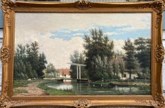 Antique Wash Day (Large, Fine European Landscape, 1872, Superb Detail, Oil on Board)