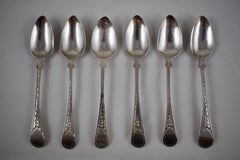 Joseph Hicks English George III Bright Cut Sterling Silver Teaspoons, Set of Six