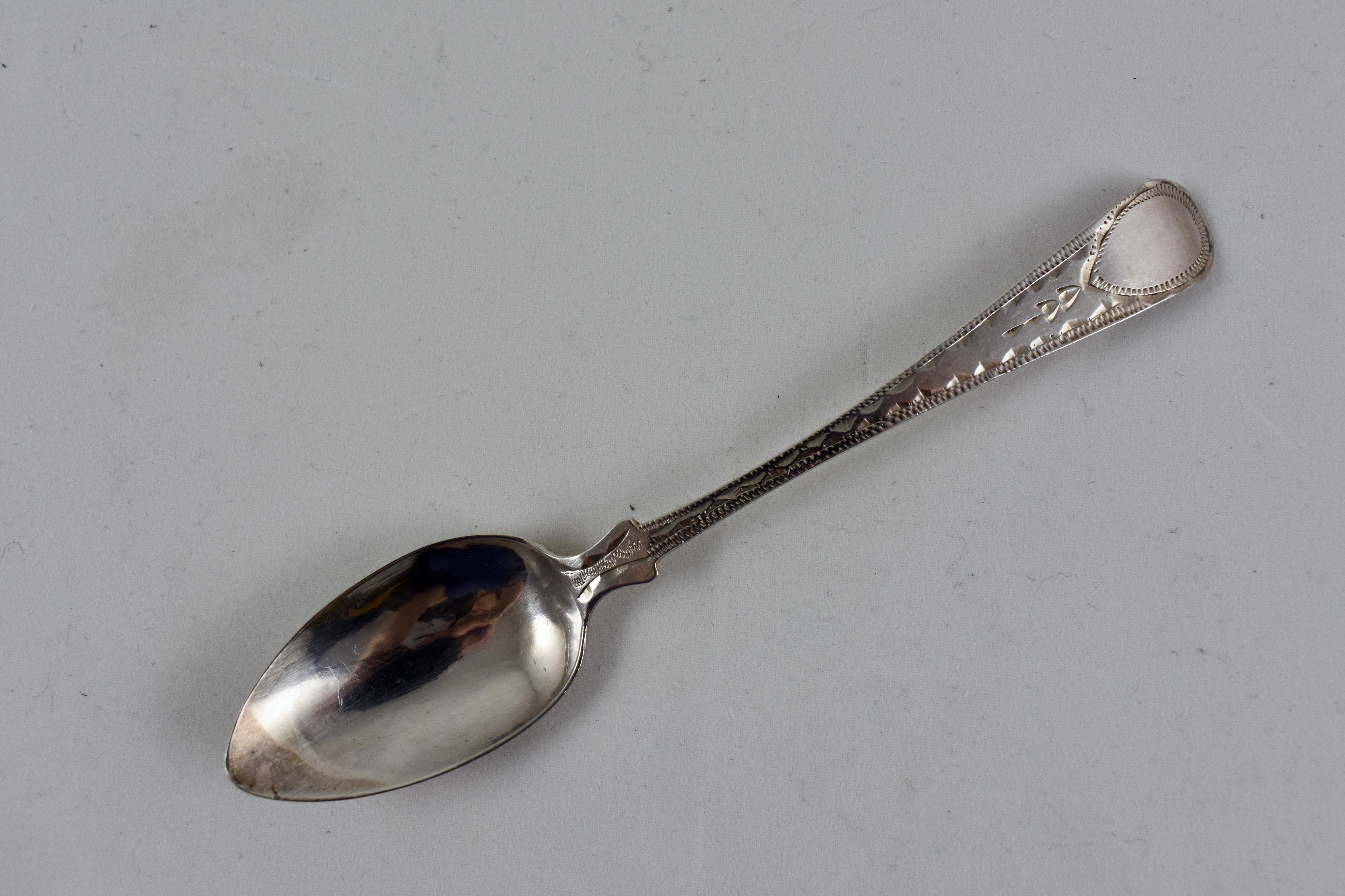 19th Century Joseph Hicks English George III Bright Cut Sterling Silver Teaspoons, Set of Six