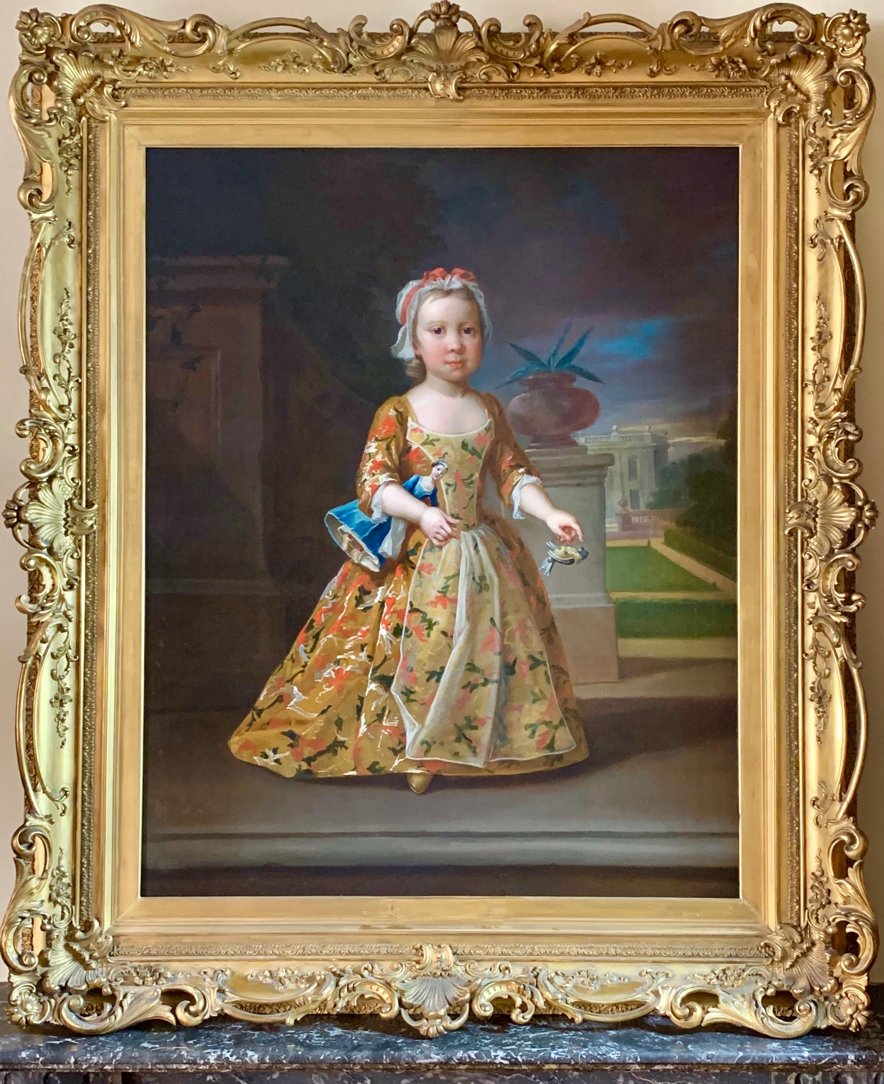 Portrait anglais du 18ème siècle d'une fille et d'une poupée  (vers J. Highmore) - Marron Interior Painting par Joseph Highmore