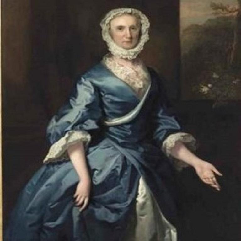 Portrait d'une dame, traditionnellement identifiée comme Grace Loftus, de Beverley Hall dans le Yorkshire, de trois-quarts, devant une fenêtre.
Vêtue de bleu et coiffée d'un bonnet blanc. Le tableau est placé dans un cadre doré.
signé, inscrit et