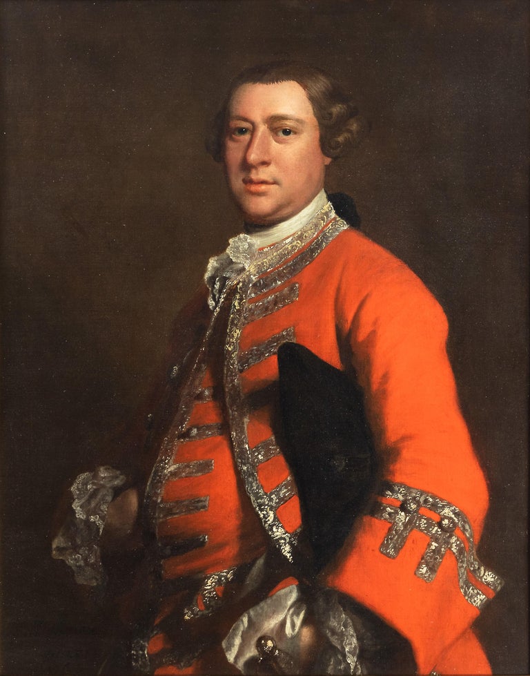 Portrait of a gentleman, wearing a red coat  - Painting by Joseph Highmore