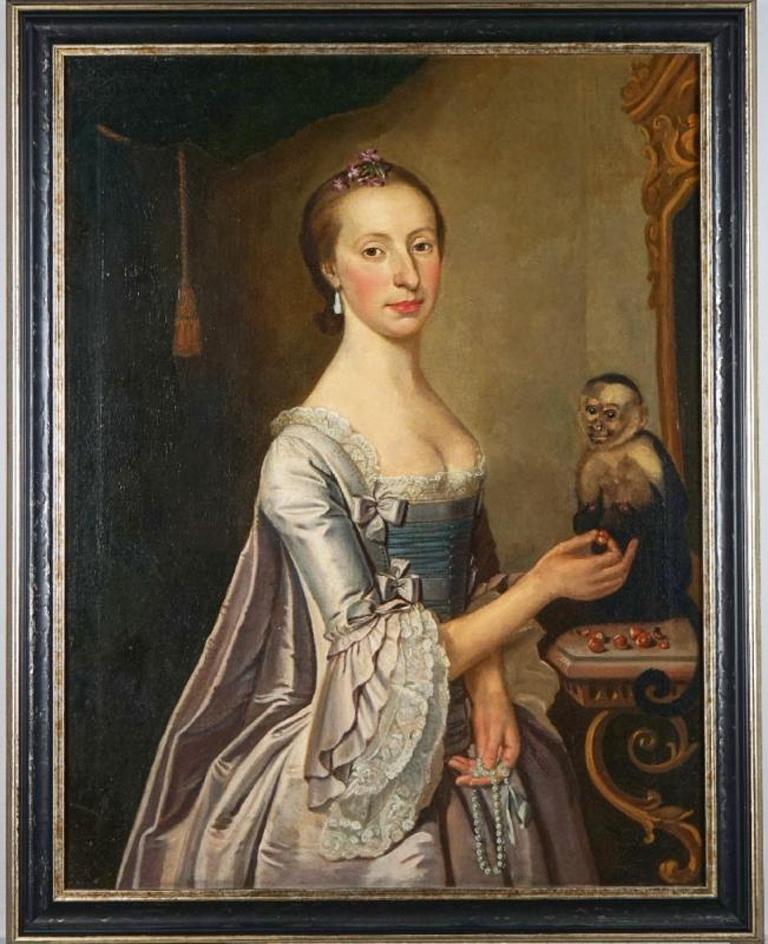Portrait of a Lady Feeding a Pet Monkey - Joseph Highmore (1692–1780)