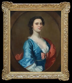 Antique Portrait of a Lady in a Blue Dress c.1740 Circle of Joseph Highmore