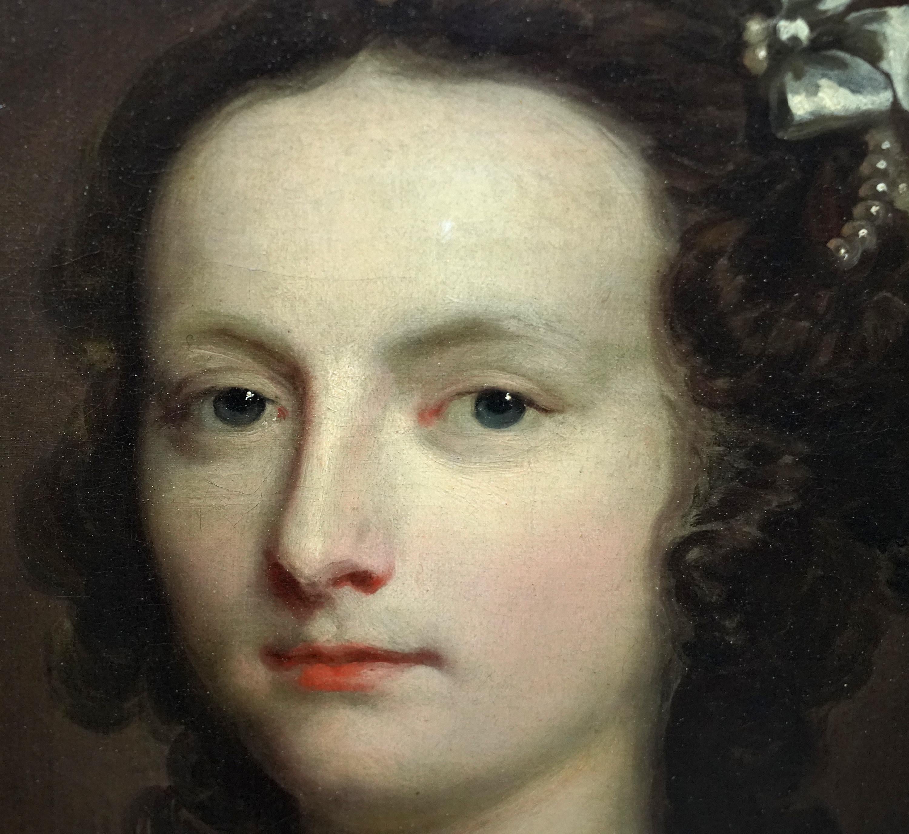 Ce magnifique portrait à l'huile de maître ancien britannique du XVIIIe siècle est l'œuvre de l'artiste renommé Joseph Highmore. Peint vers 1740, il s'agit d'un portrait à mi-corps d'une jeune femme, Elizabeth Banks. Elle est vêtue d'une robe en