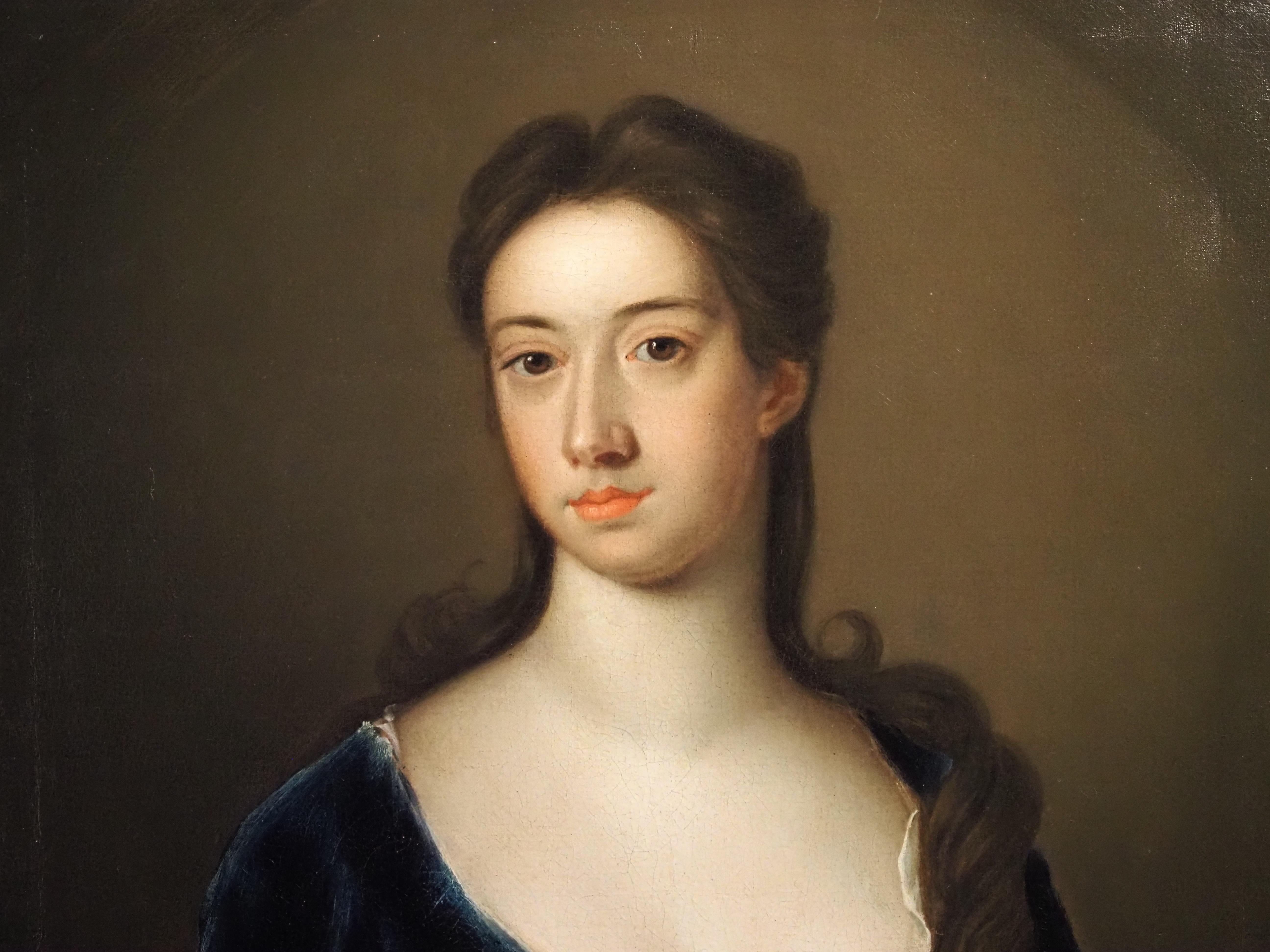 Portrait of Lady, in a blue dress with a red sash - Painting by Joseph Highmore