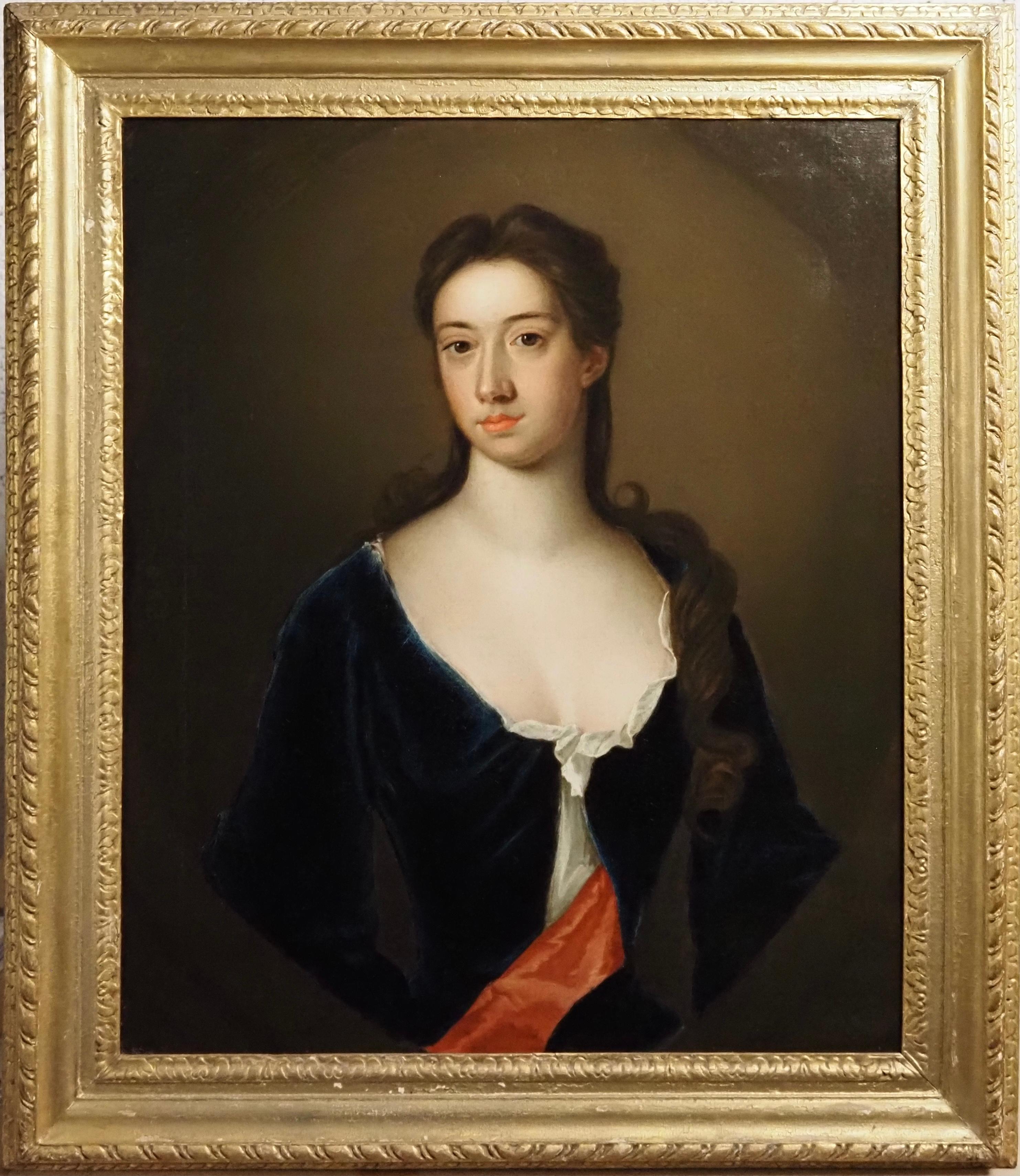 Joseph Highmore Portrait Painting - Portrait of Lady, in a blue dress with a red sash