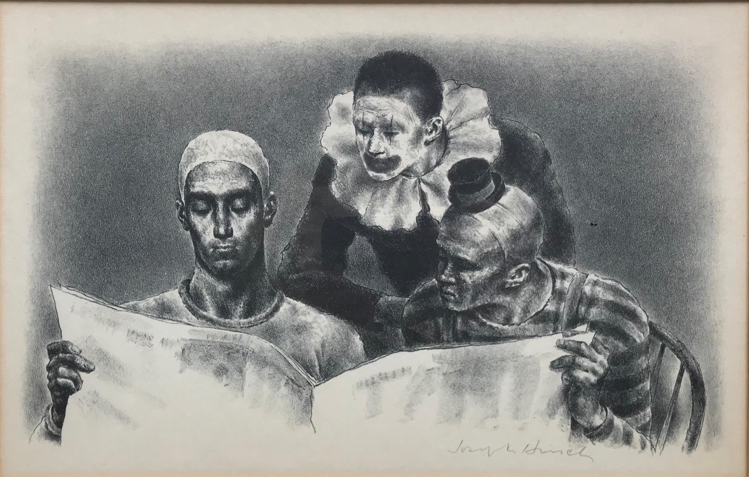 Joseph Hirsch Figurative Print - Clowns and The News