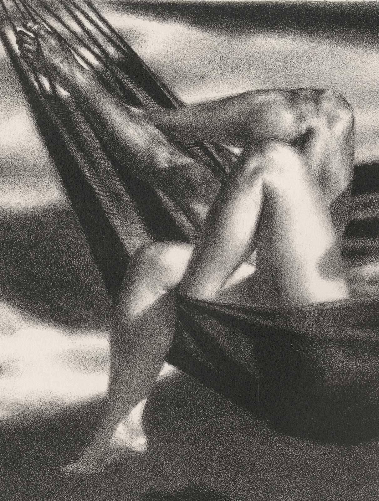 Hammock (A nude couple frolics in a hammock on a lazy summer day) - Print by Joseph Hirsch