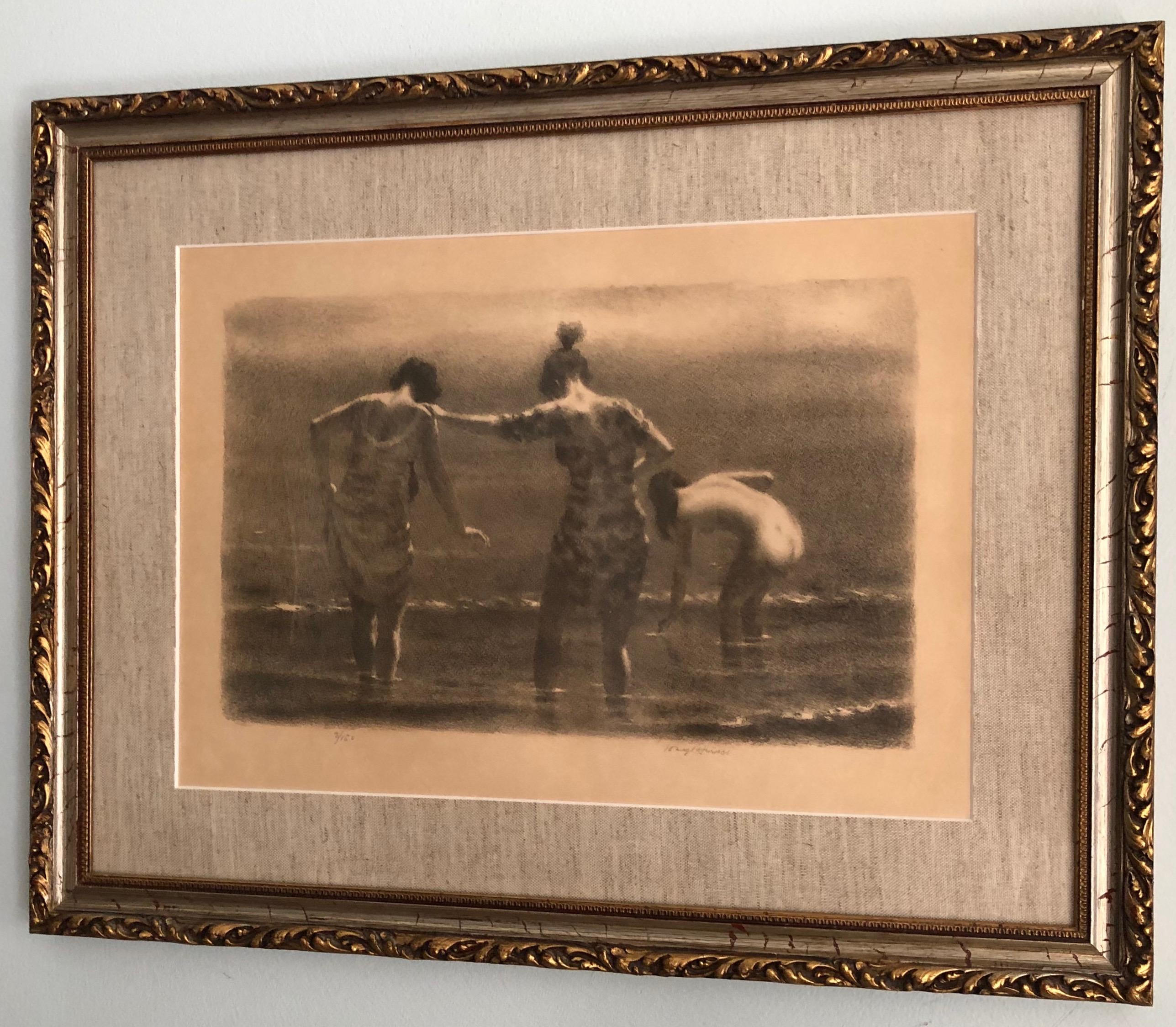 Joseph Hirsch (1910-1981) "September Morn" rare variant signed / numbered, circa 1960s

"September Morn" is most recognized in its color variant. This is the much rarer non color variant signed and numbered in pencil by the artist.

Often referred