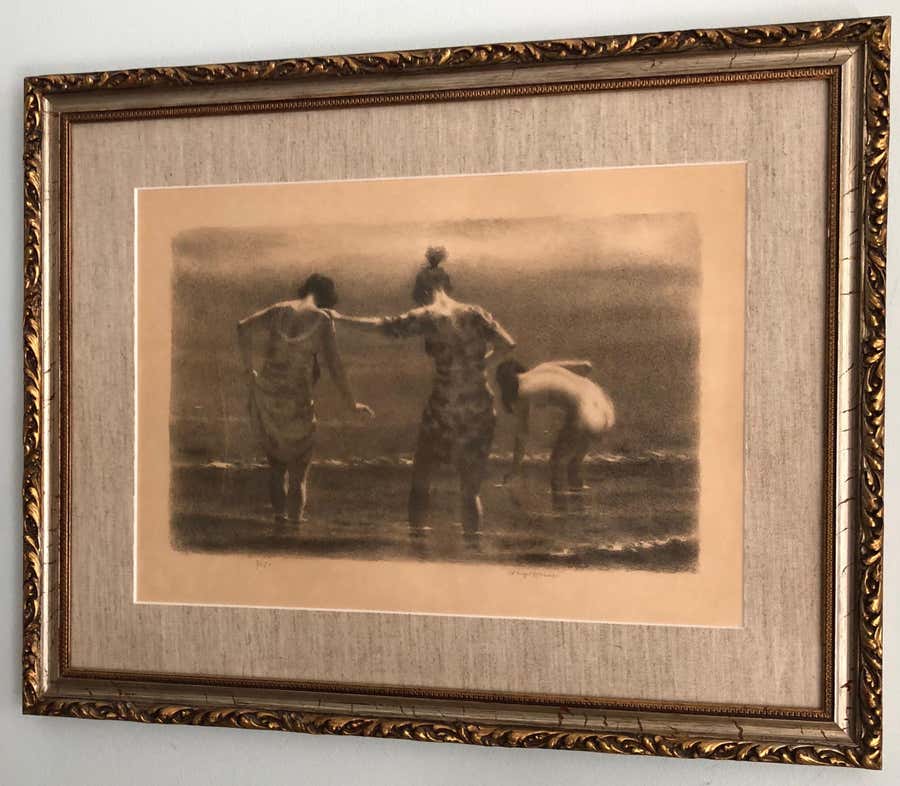 Joseph Hirsch "September Morn" Rare Variant Signed / Numbered, circa 1960s