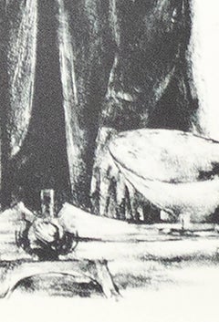 Lithographie des 20. Jahrhunderts, Schwarz-Weiß-Stil-Figurendrucks, signiert