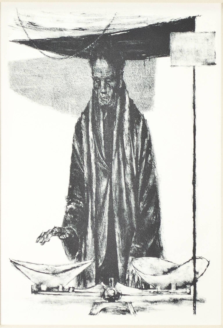 Joseph Hirsch Man With Scales Original Black And White Lithograph Signed By Joseph Hirsch For Sale At 1stdibs