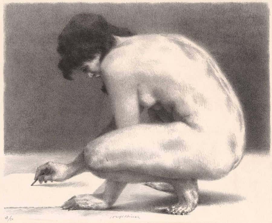 Nude drawing (Nude on her haunches draws ) - In Celebration of Pride Month
