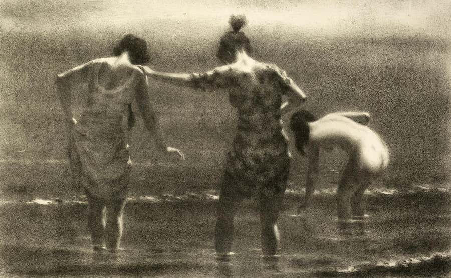 September Morn, Lithograph, Monochromatic, American Modern, 1966