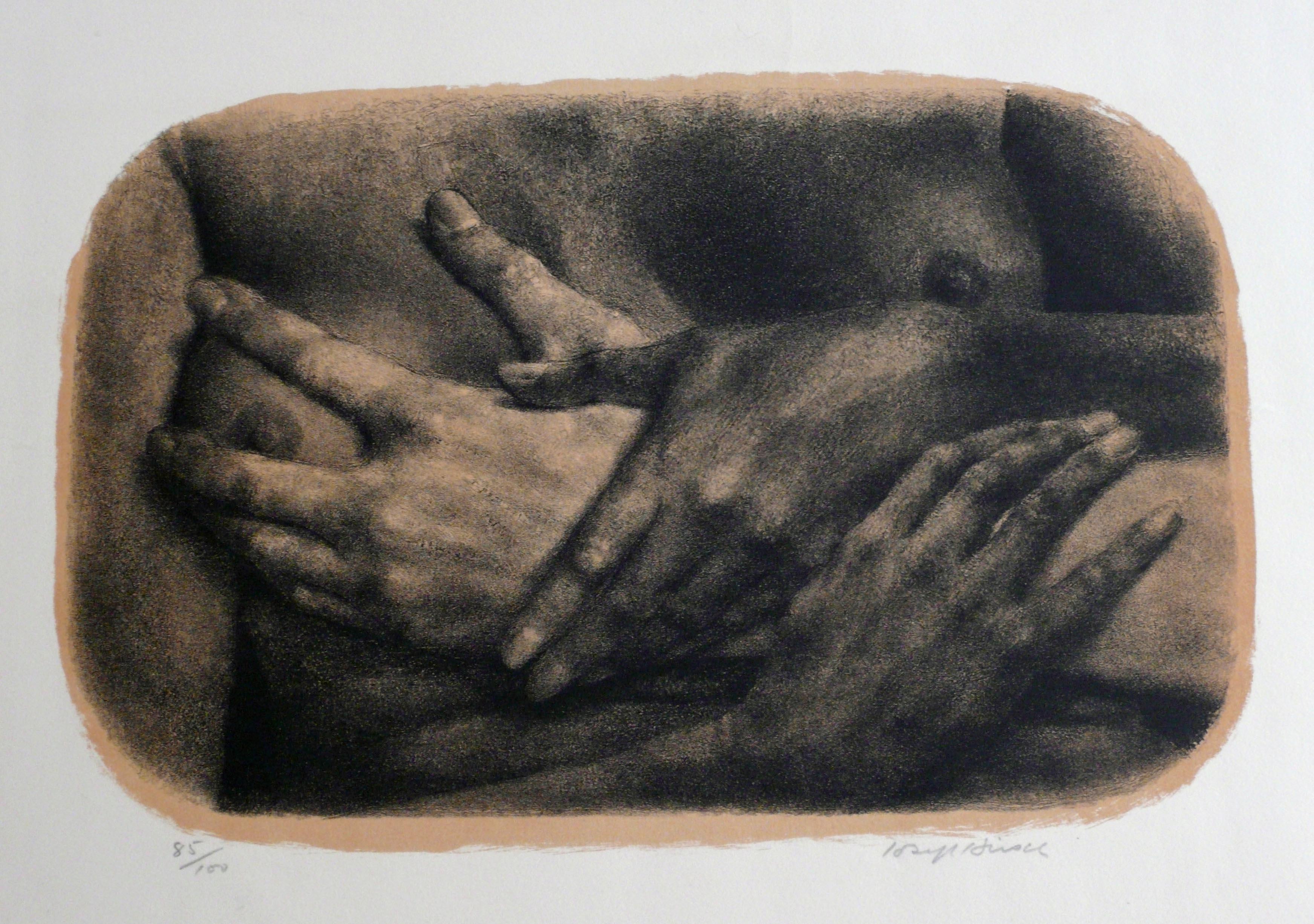 Joseph Hirsch Figurative Print – UNTITLED (MÜNDLER MIT HANDTASSEN AUS gebrochenen Kräutern)