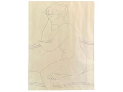 Joseph Hirsch Dessin à la plume et à l'encre, nu assis, signé
