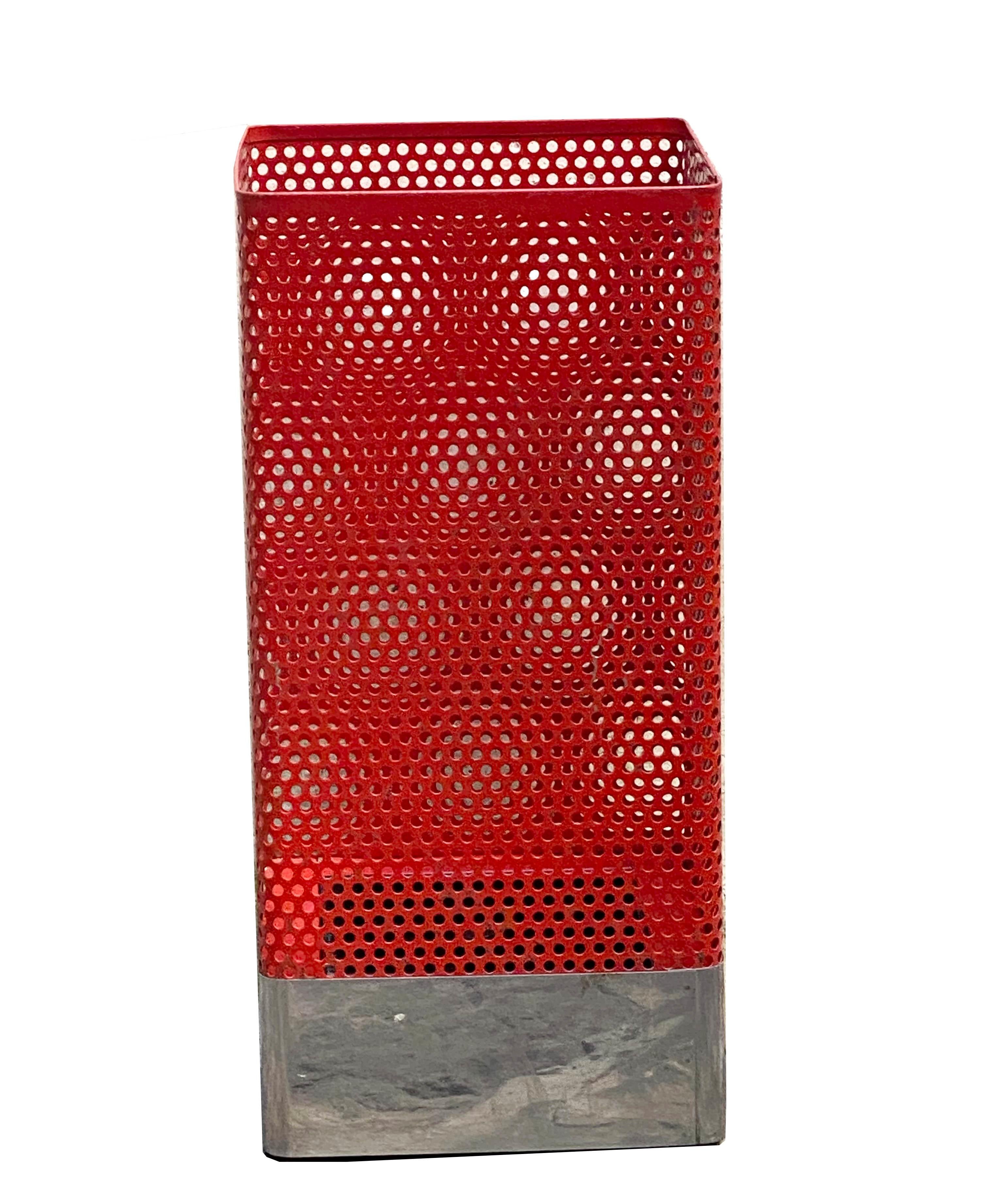 Red lacquered metal umbrella stand, Designer Josef Hoffmann, Manufacturer Bieffeplast, 70's.