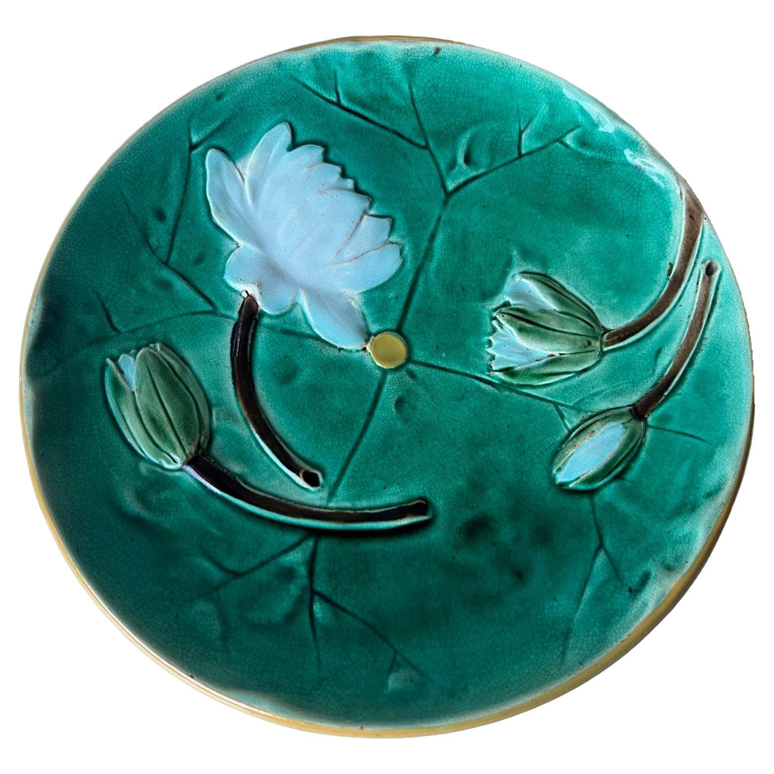 Joseph Holdcraft Majolica Pond Lily Plate, C. 1885 For Sale