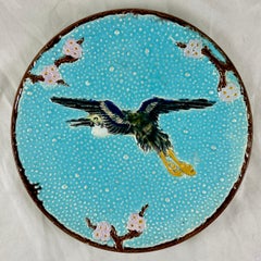 Joseph Holdcroft English Majolica Flying Crane Turquoise Plate