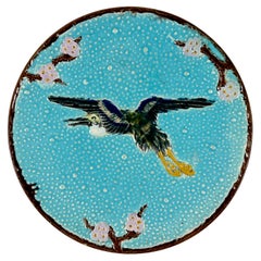 Joseph Holdcroft English Majolica Flying Crane Turquoise Plate