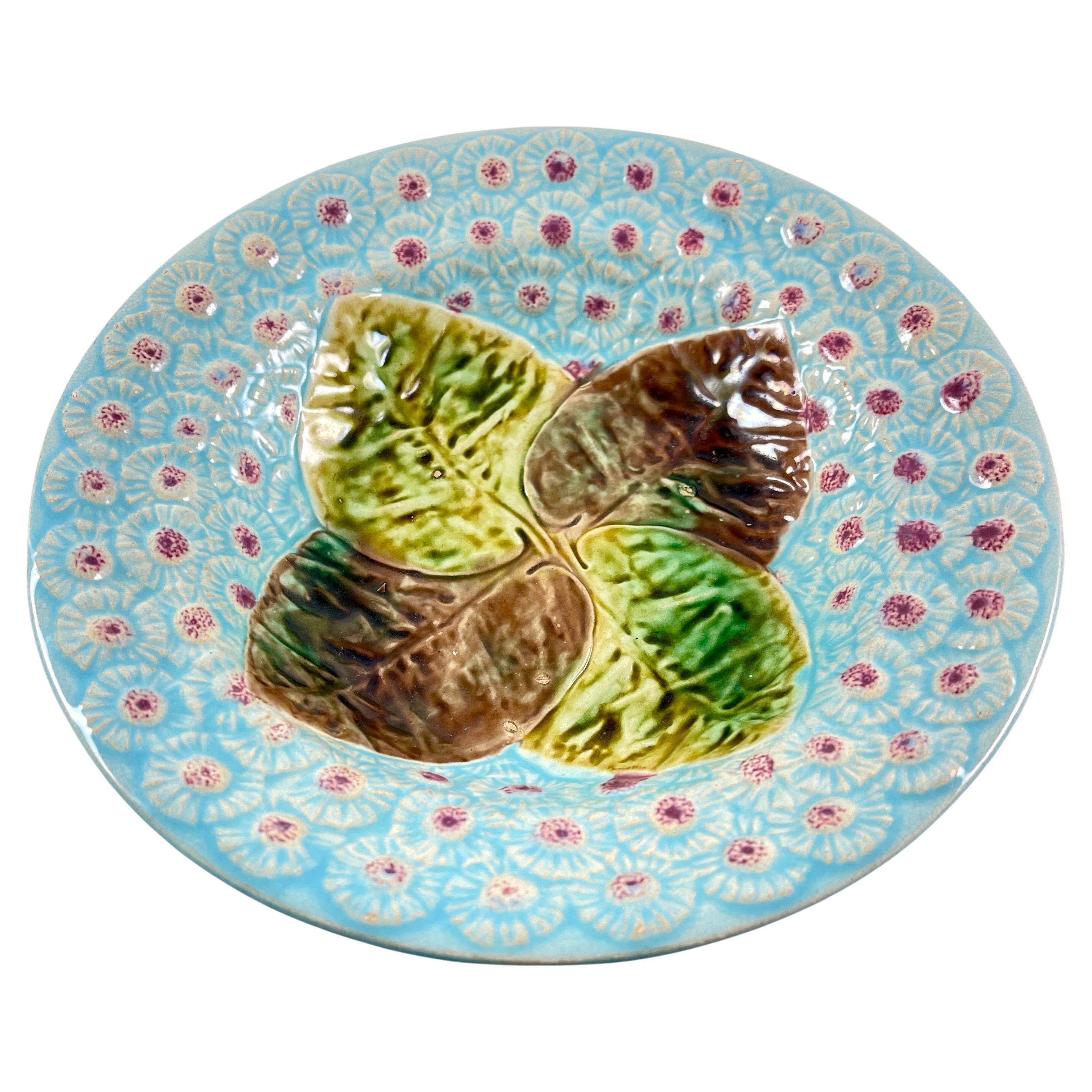 Joseph Holdcroft English Majolica Leaf & Dandelion Majolica Bowl For Sale