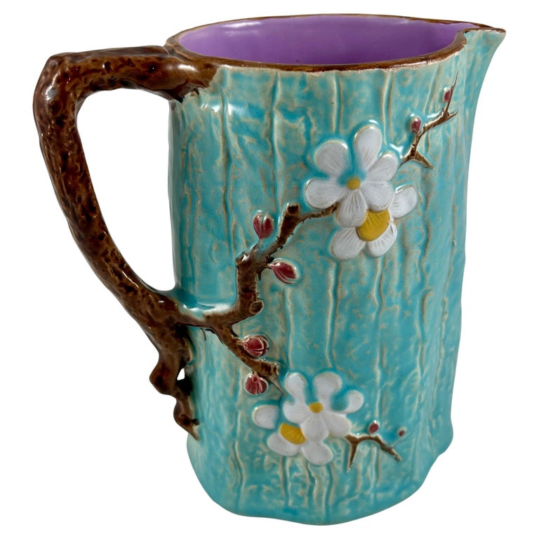 Joseph Holdcroft English Majolica Rustic Dogwood Blossom and Branch Pitcher