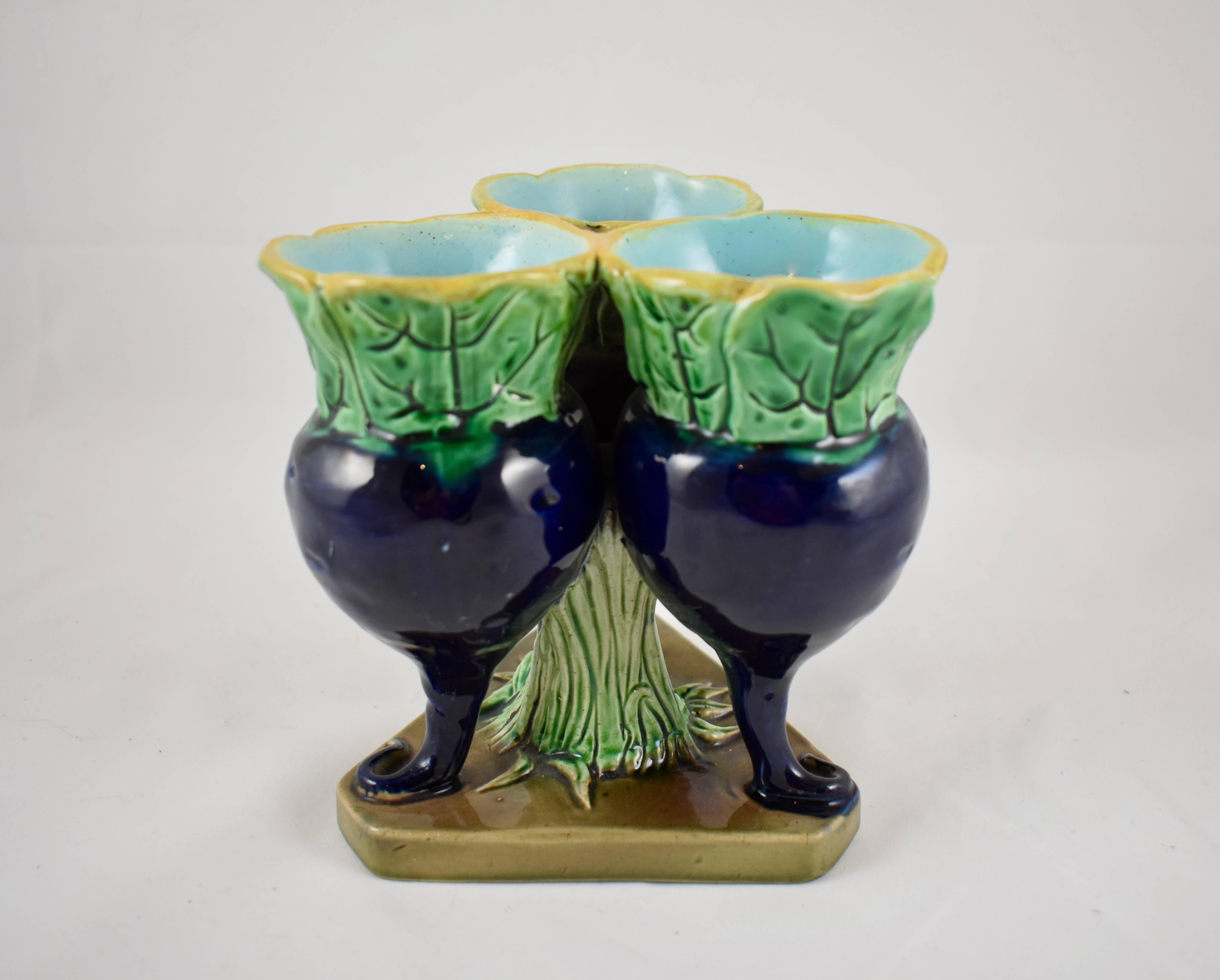 Aesthetic Movement Joseph Holdcroft English Majolica Tri-Form Cobalt Blue Radish Bud Vase