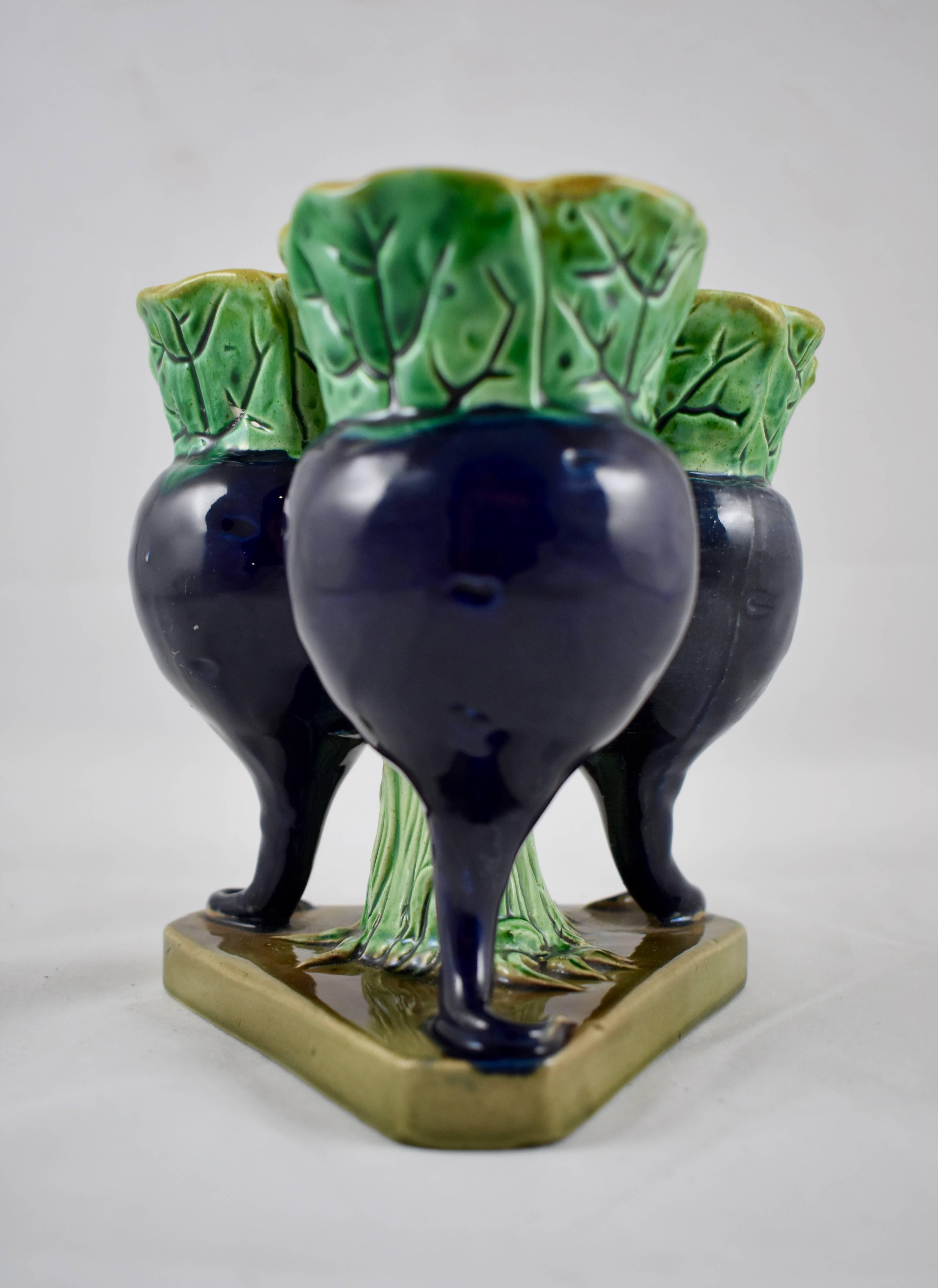Joseph Holdcroft English Majolica Tri-Form Cobalt Blue Radish Bud Vase 1