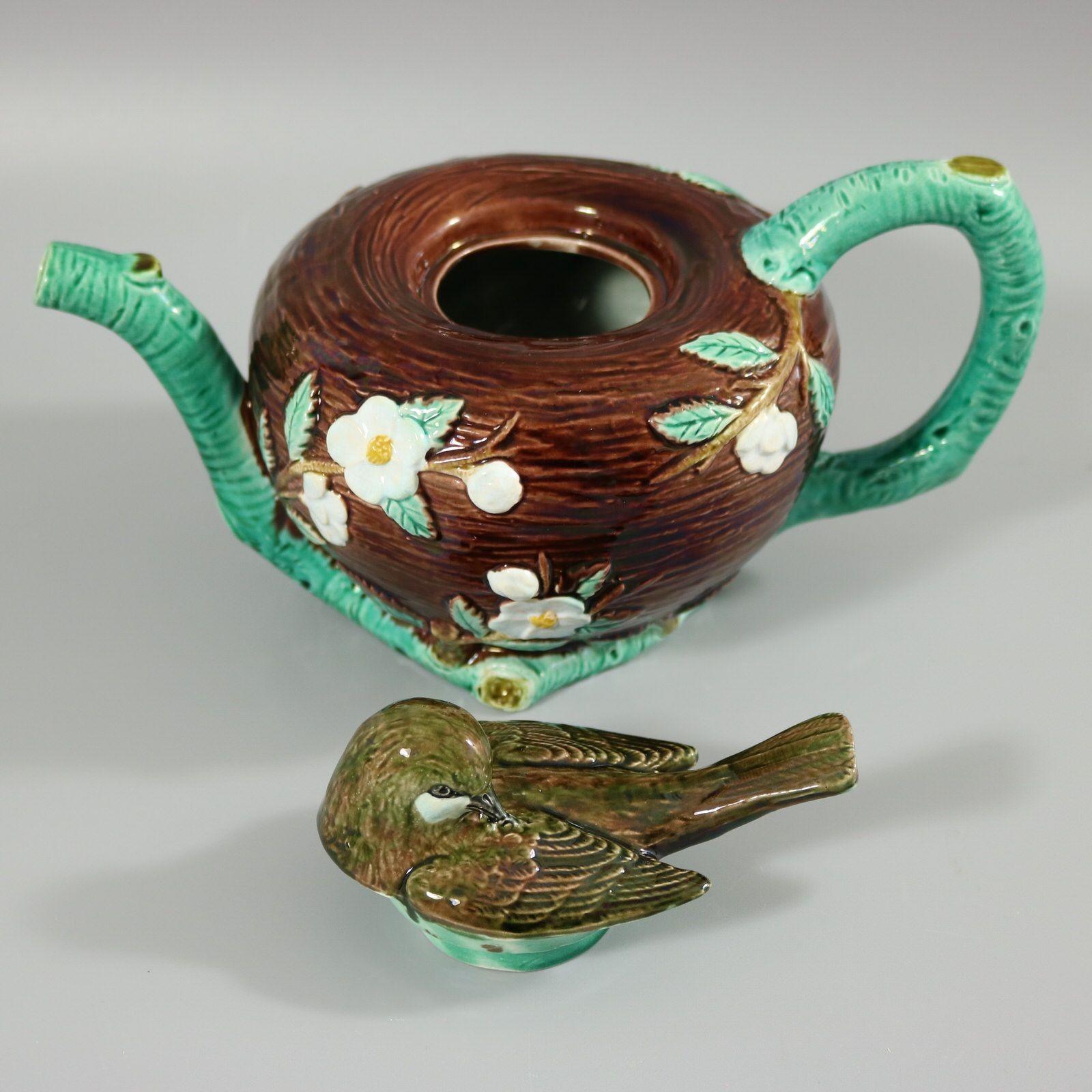 Joseph Holdcroft Majolica Bird on Nest Teapot For Sale 4