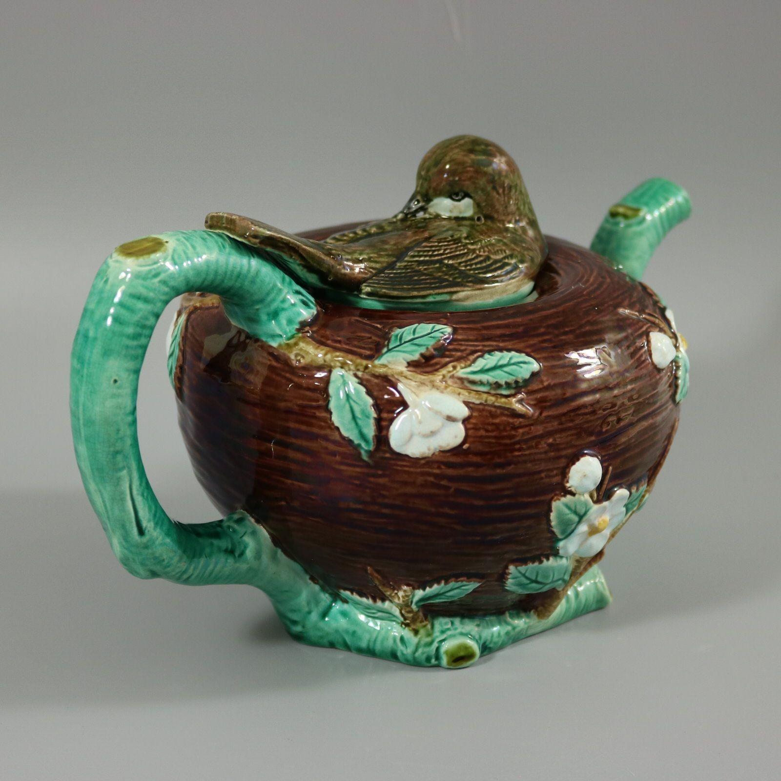 Late 19th Century Joseph Holdcroft Majolica Bird on Nest Teapot For Sale