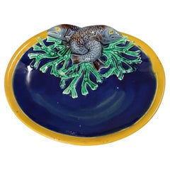 Joseph Holdcroft Majolika Fisch auf Korallen Schale