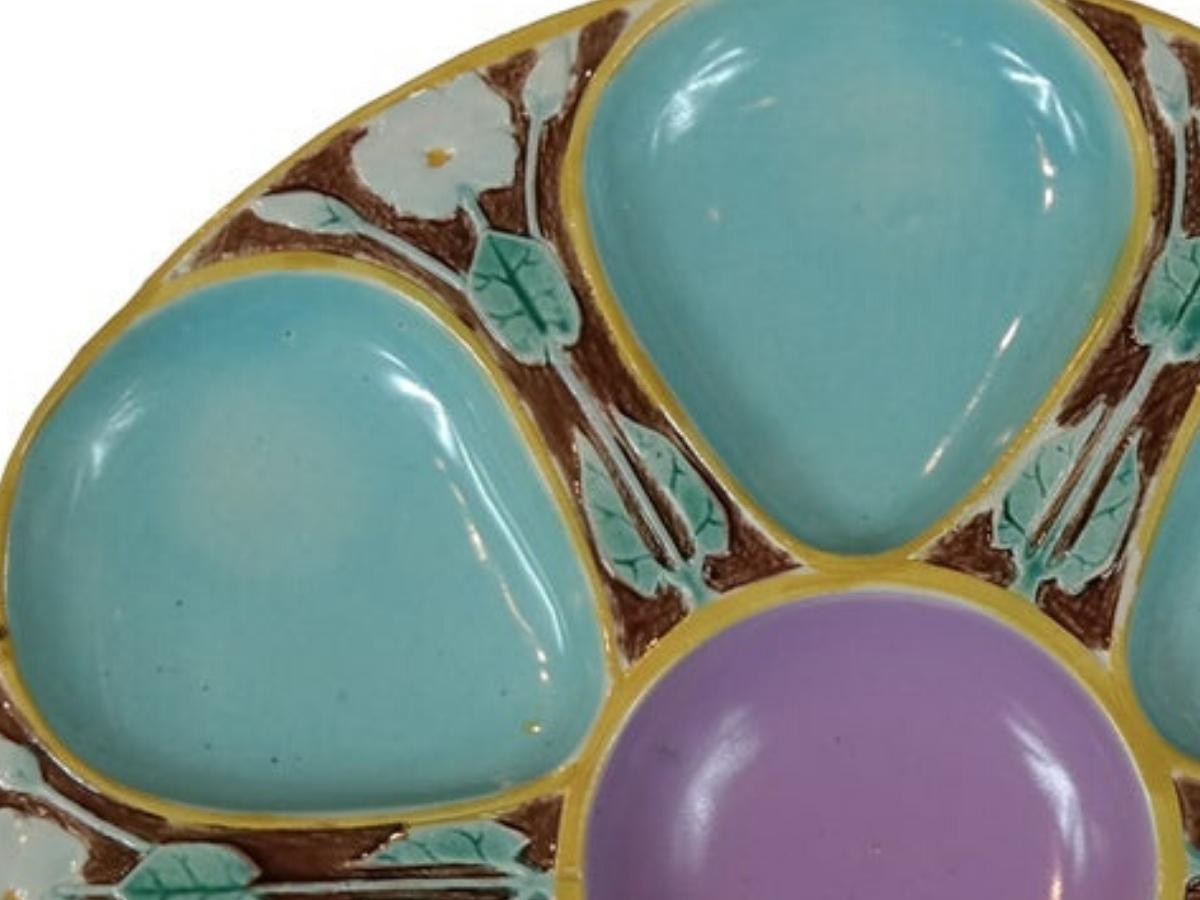 Joseph Holdcroft Majolica Oyster Plate, English, circa 1875 In Good Condition In Banner Elk, NC