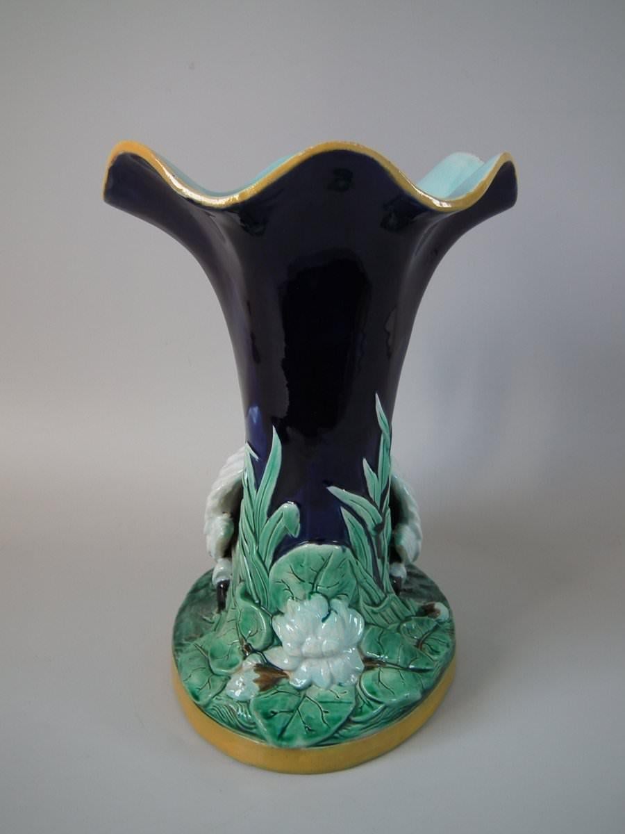 Glazed Joseph Holdcroft Majolica Swan Vase