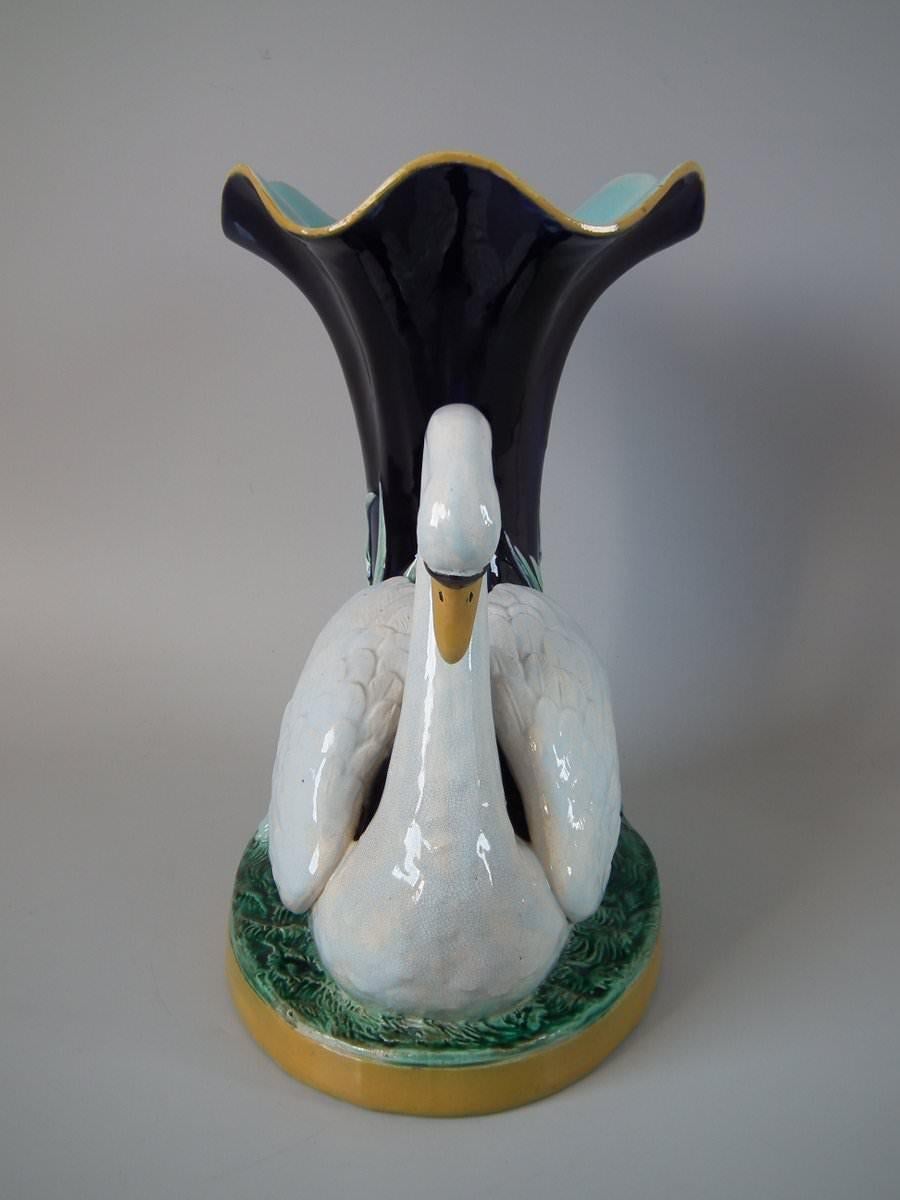 Late 19th Century Joseph Holdcroft Majolica Swan Vase
