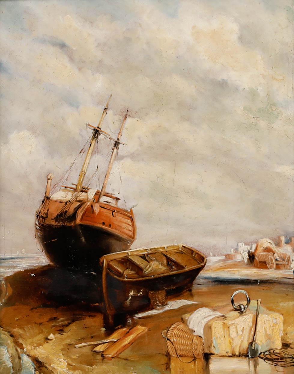 Attrib. Joseph Horlor (1809-1887) - Framed Oil, Beached Vessels For Sale 1