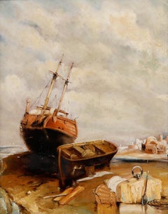 Attrib. Joseph Horlor (1809-1887) - Framed Oil, Beached Vessels