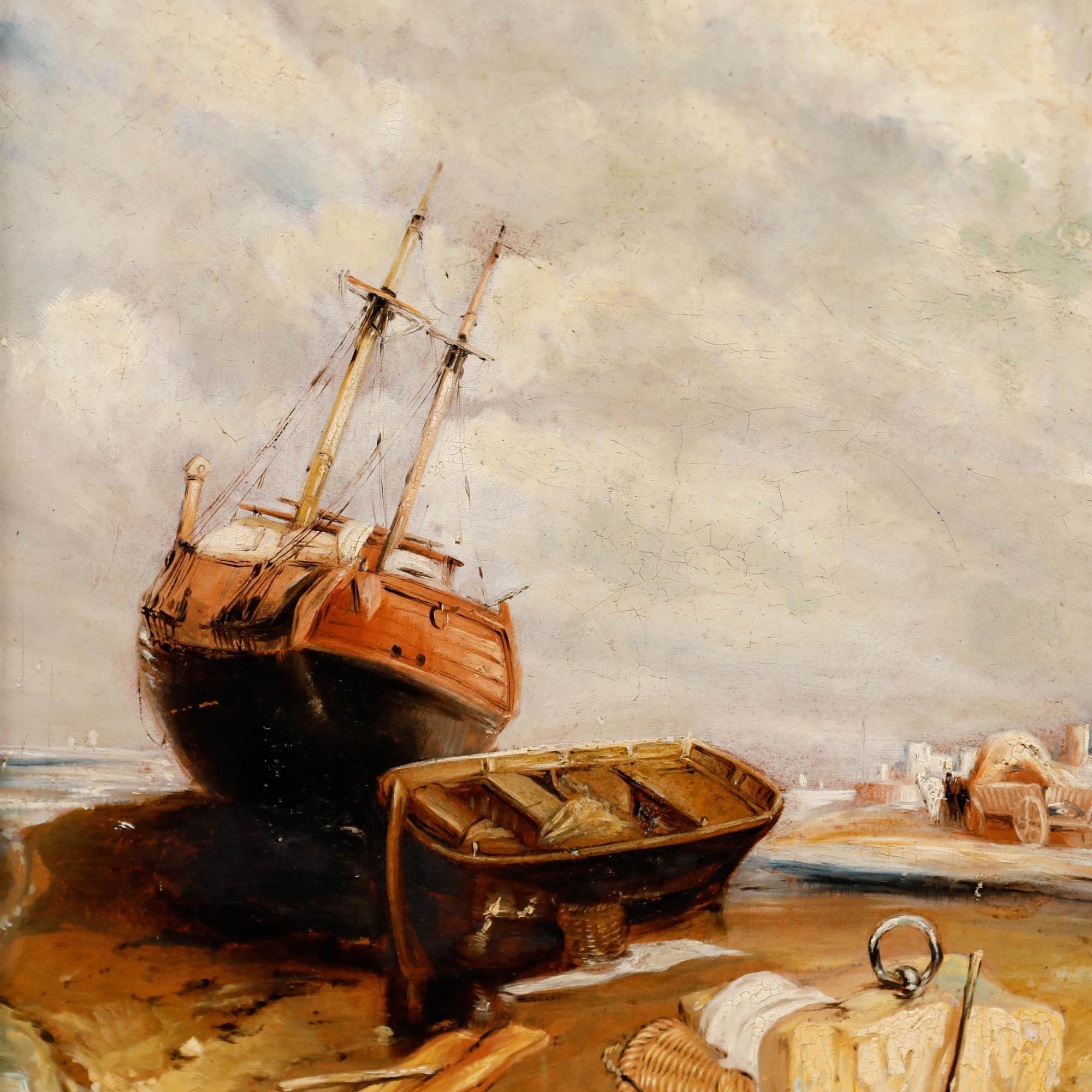 Attrib. Joseph Horlor (1809-1887) - Framed Oil, Beached Vessels For Sale 2