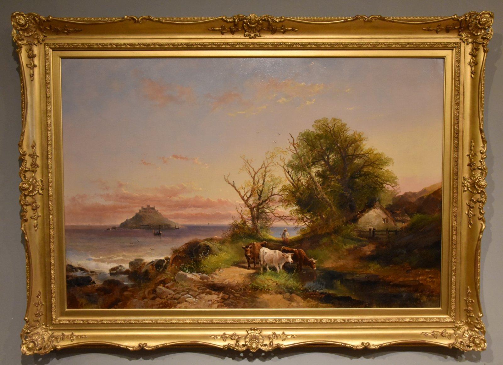 Oil Painting by Joseph Horlor  "A View of St Michaels Mount"  Joseph Horlor 1809-1887 was a Bristol painter of rustic and coastal landscapes, he exhibited at the Royal Society and British institution. Oil on canvas. Signed

Dimensions unframed 28x
