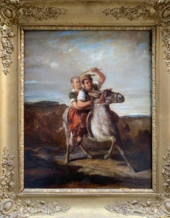 Antique The Runaways, or Swiss boy on Donkey. Attributed to Joseph Hornung.
