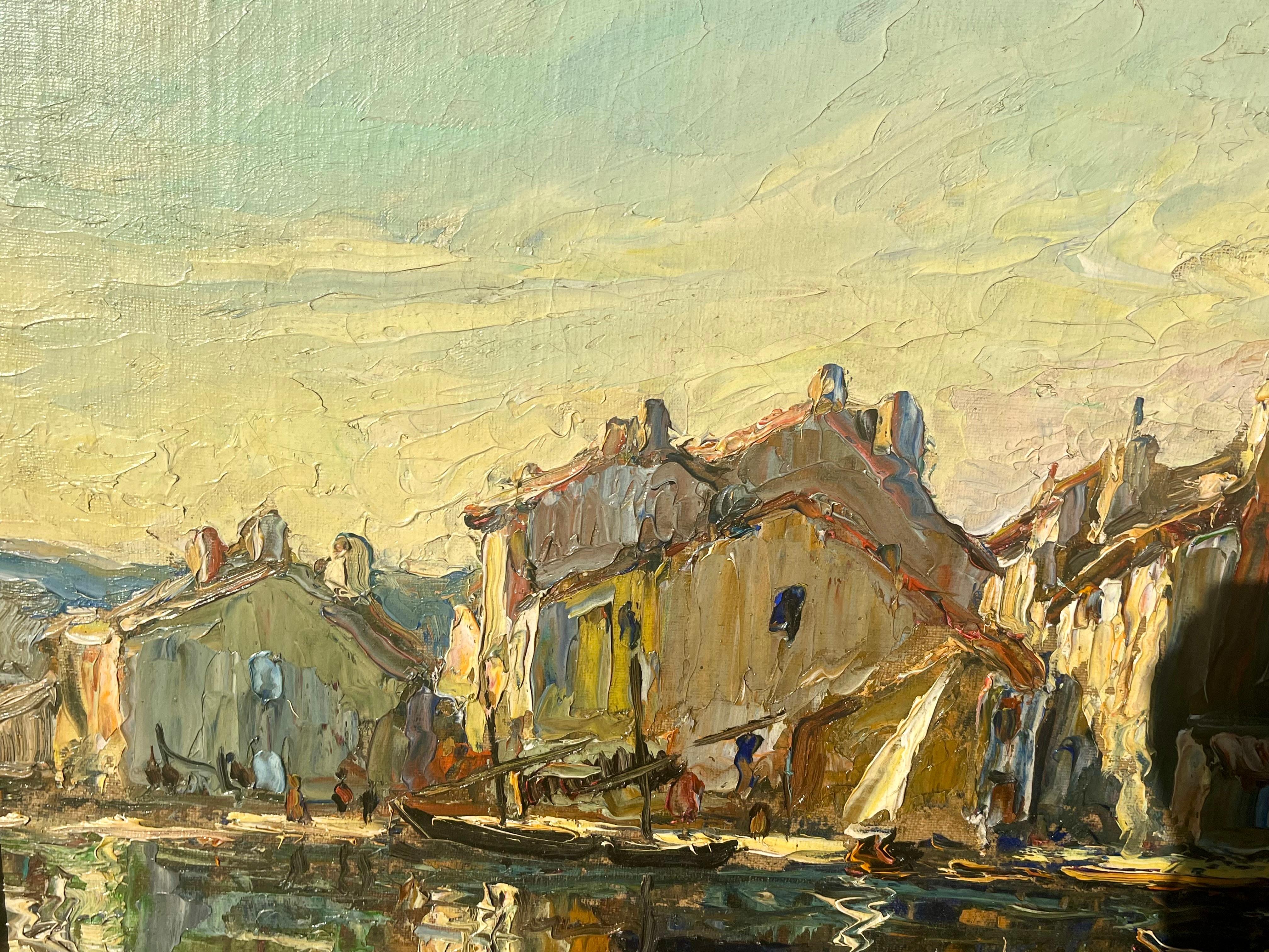 Navigare in una città costiera - Painting Impressionismo di Joseph Hurard