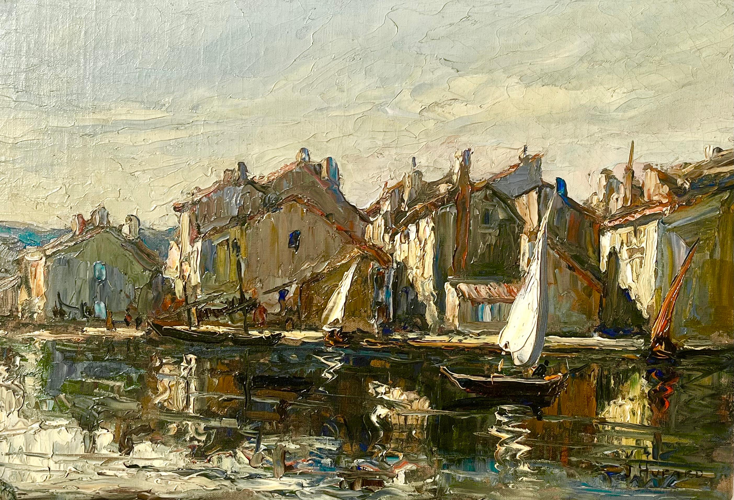 Landscape Painting di Joseph Hurard - Navigare in una città costiera