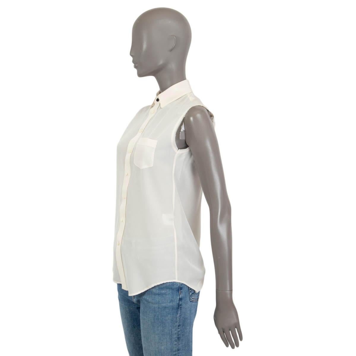 Gray JOSEPH ivory silk GARCON CREPE DE CHINE Sleeveless Button Up Shirt 36 XS