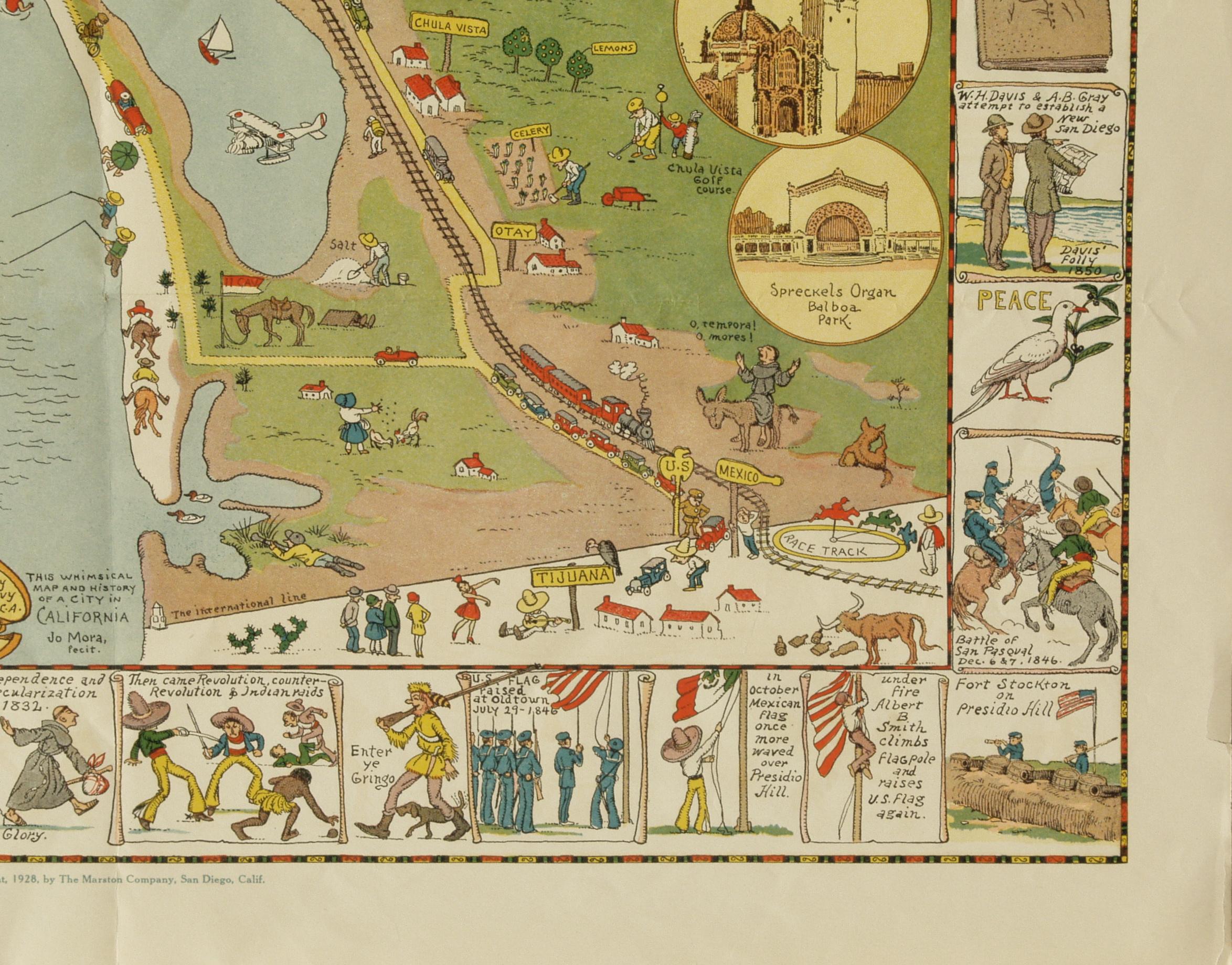 Carta di San Diego del 1928 di Jo Mora, mappa pittorica molto rara in vendita 1