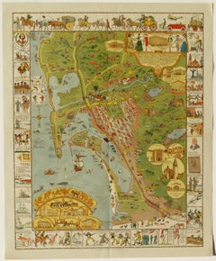 Antique Jo Mora's 1928 "Carte" of San Diego, Very Rare Pictorial Map