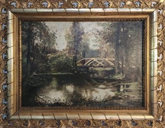 "Fishing by the Bridge" Joseph Jefferson, American Landscape, Barbizon School