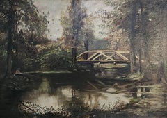 "Pesca vicino al ponte" Joseph Jefferson, Paesaggio americano, Scuola di Barbizon